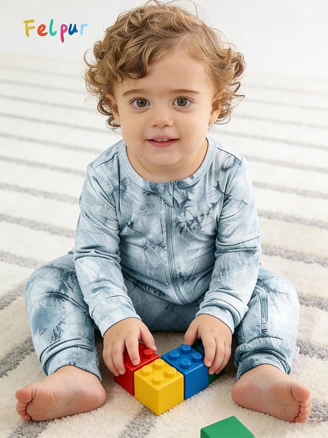 Baby Girls Boys Footless Romper 2 Way Zipper Soft Rayon Outfits, Outdoor Tie-dye Long Sleeve Clothes Jumpsuit