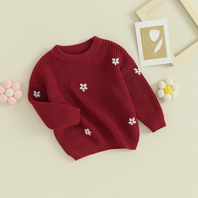 Mubineo Baby Girl Winter Clothes Cute Flower Sweater Crewneck Pullover Long Sleeve Knit Newborn Infant Sweaters