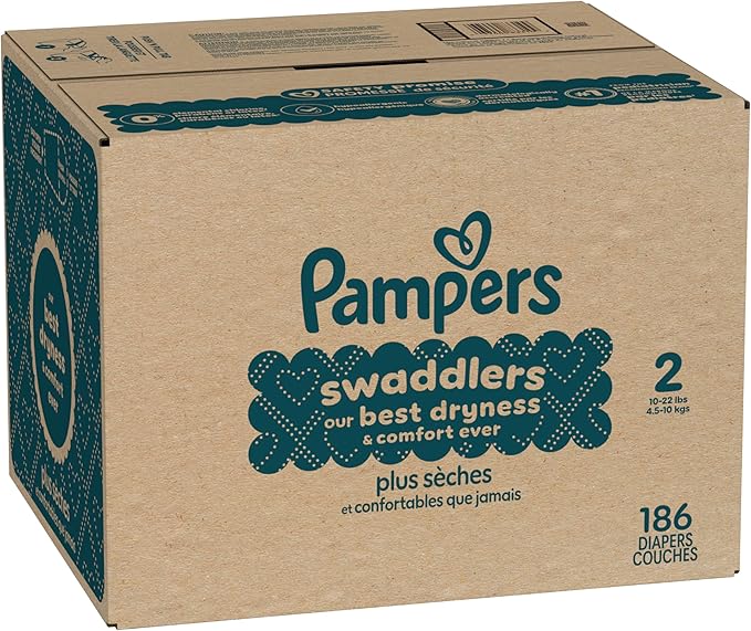 Pampers Swaddlers Diapers, Size 2 (10-22 lbs), 186 Count, Absorbent, Keeps Baby Dry and Comfortable, Skin Safe Disposable Baby Diaper (Packaging May Vary)
