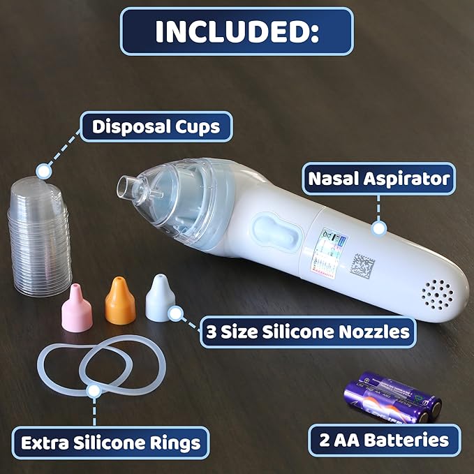 HealthSmart Nasal Aspirator for Baby – Perfect Gift for Moms & Baby Registry -3 Suction Levels, 3 Silicone Tips, Ergonomic Electric Nose Sucker with Built-in Nursery Rhymes