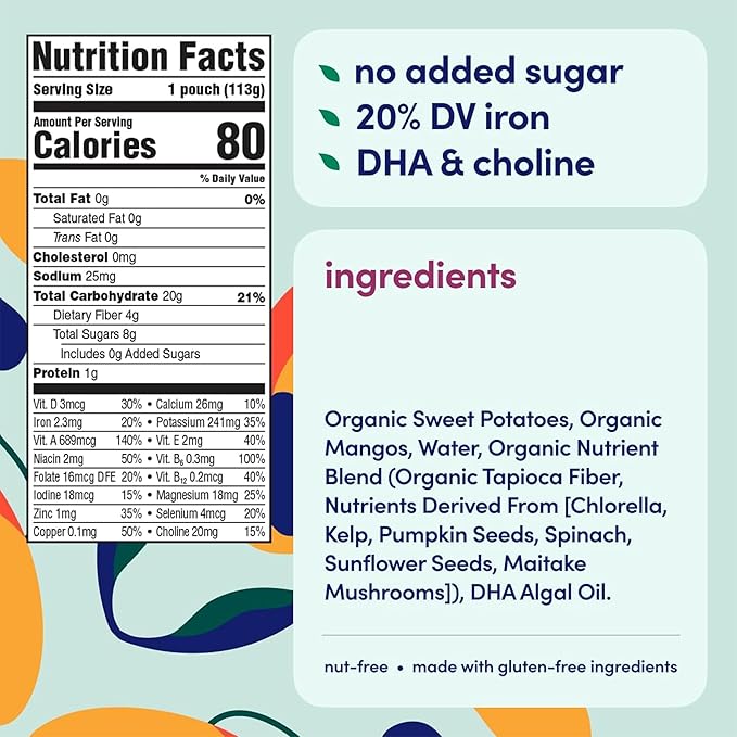 Cerebelly Organic Baby Food Pouches Variety Pack, Veggie & Fruit Purees, 16 Nutrients, No Added Sugar, Fiber & Non-GMO, 4oz, 8 Pack