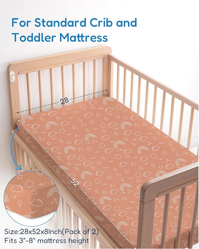 Crib Sheets 2 Pack, Fitted Crib Sheet for Standard Crib Mattress 28x52x9, Ultra Soft Jersey Knit, Breathable Stretchy Deep Pocket, Snug Fit Stays Put, Baby Crib Mattress Sheet
