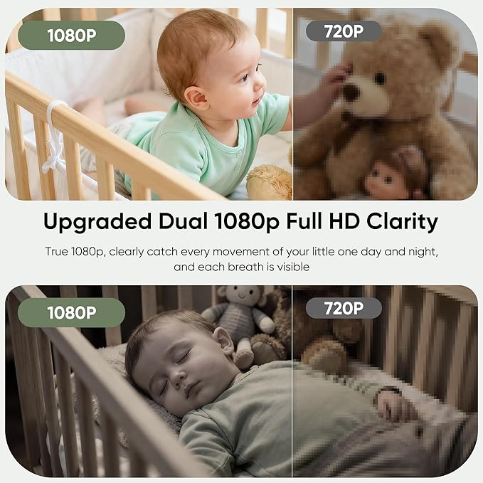 bonoch Upgraded 1080P Baby Monitor with 2 Cameras, 7" MegaView Split Screen Baby Monitor No WiFi, Dual Video Monitor with Camera and Audio, 6000mAh, White Noise, 2 Way Audio, PTZ, Night Vision