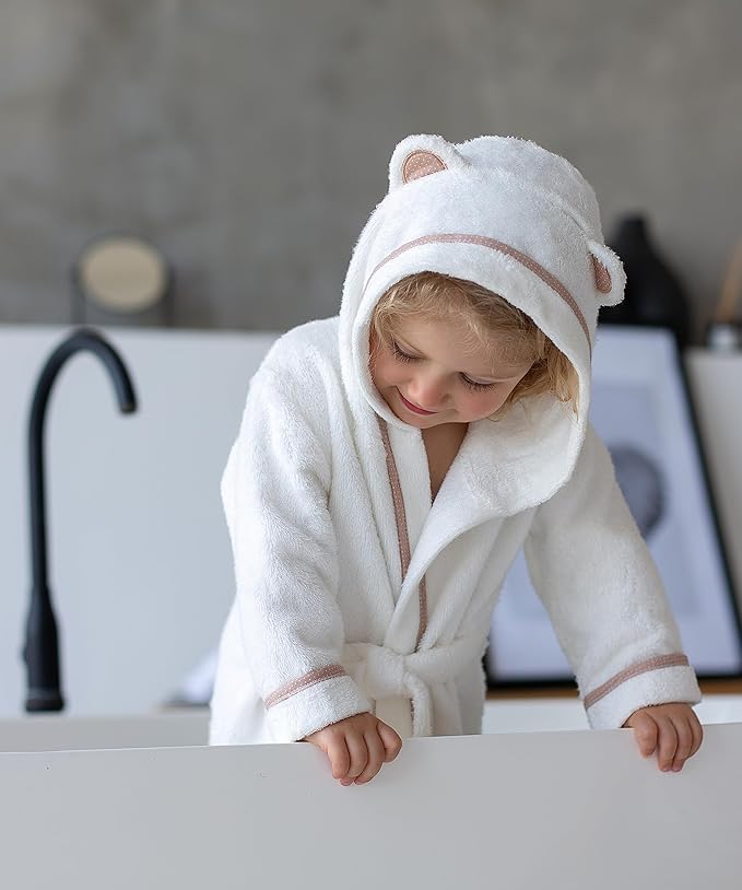 Premium Soft Toddler Bathrobe - Rayon from Bamboo Toddler Robe with Hood - Kids Boys & Girls Robe