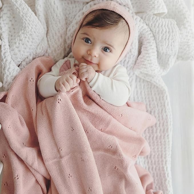 Baby Gift Set - Organic Cotton Newborn Blanket Essentials, Thoughtful Baby Shower & New Baby Gift for Boys & Girls (Pointelle - Ballet Slippers)