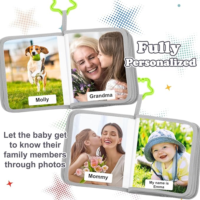 Baby Photo Album Holds 17 4x6 Pictures My First Soft Cloth Family Photo Book with Name Tag Stickers Fabric Kid Memory Keepsake Gift for Newborn Toddler Boy Girl Baby Shower(Gray Koala)