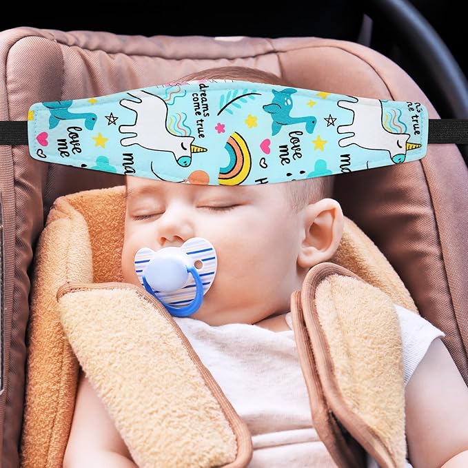 HESTYA 2 Pcs Carseat Head Support Toddler Stroller Seat Headrest for Sleeping Traveling Neck Relief Headband Strap for Kids Children Toddler Infant(Unicorns and Dinosaurs)
