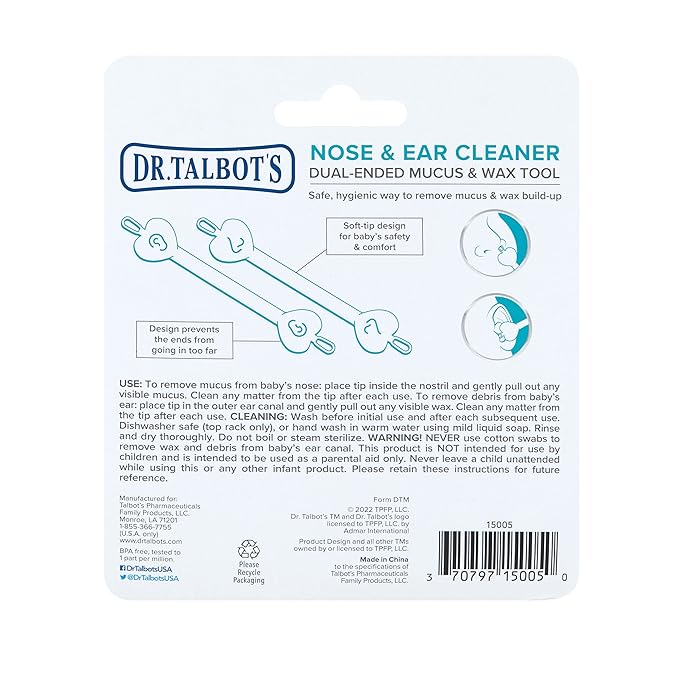 Dr. Talbot’s Baby Safe Nose and Ear Cleaner Set with Hygienic Travel Case, Gentle Dual-Ended Easy Mucus and Wax Remover Tool, 2 Pack, Neutral Colors