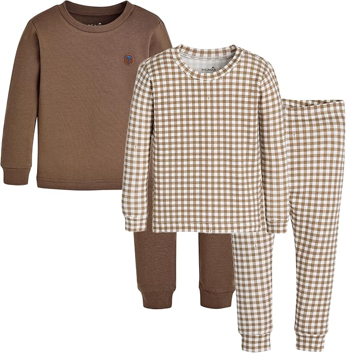 moimoln Baby Toddler Pajama Set Snug-Fit Cotton Modal Sleepwear, Leopard, Check & Solid Mix (6M-8Y, 1/2 Pack)