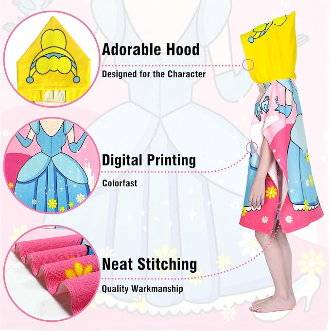 Hooded Kids Beach Towels - Toddler Bath Towel Girls Boys Swim Cover-ups for Ages 1 to 6 Kids Pool Towels Quick Dry Lightweight Soft Microfiber Poncho Towel 24x23(Blue Dress)