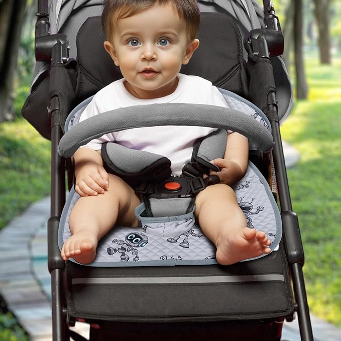 Babenest Car Seat Potty Protector Cover -Waterproof Carseat Training Liner for Baby &Toddler Shower Gift, Dry Piddle Pee Pad with Fun Designs for Strollers & Infant Car Seats (2pcs Robot-Grey)