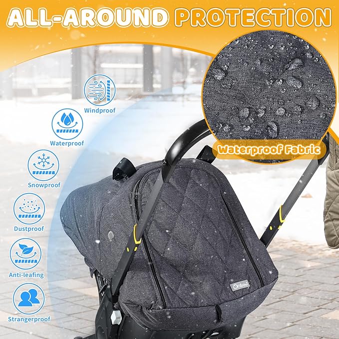 Orzbow Winter Carseat Cover for Baby, Infant Car Seat Cover Compatible with Doona Car Seats, Zipper Access, Breathable, Rain, Snow and Wind Proof, Winter Baby Essentials Carrier Canopy, Dark Grey