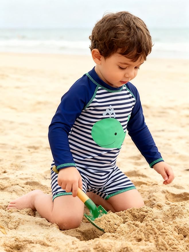 ADUKIDE Baby Boys Swimsuit Summer Beach Rash Guard Swimwear One Piece Sunsuit with Sun Hat 3-24 Months