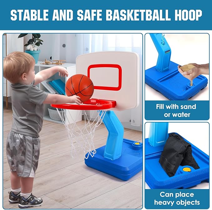 SUPER JOY Toddler Basketball Hoop - Height Adjustable Kids Basketball Hoops for Indoor & Outdoor Play - Portable Mini Basketball Goal for Poolside- Game Sport Toys for Boys & Girls Age 1 2 3 4 5