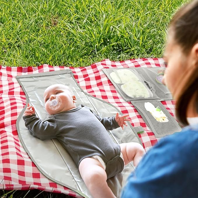 Portable Changing Pad for Baby, Travel Diaper Changing Pad for Newborn, Large Waterproof Baby Changing Mat, Foldable & Detachable Diaper Changing Station with Baby Wipes Pockets, Baby Stuff by Pillani