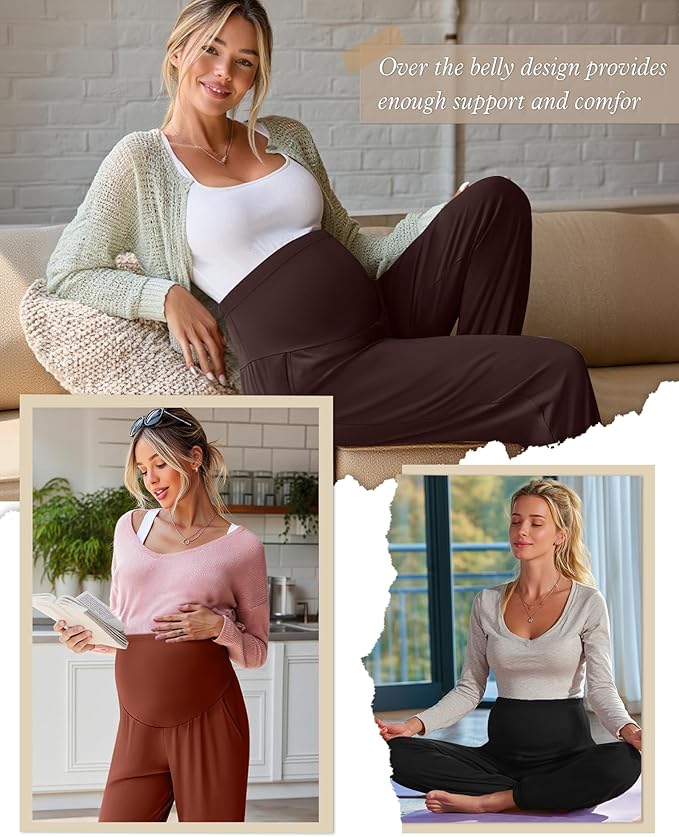 3 Pack Women's Maternity Pants Maternity Jogger Sweatpants Over The Belly Stretchy Pregnancy Pants with Pockets