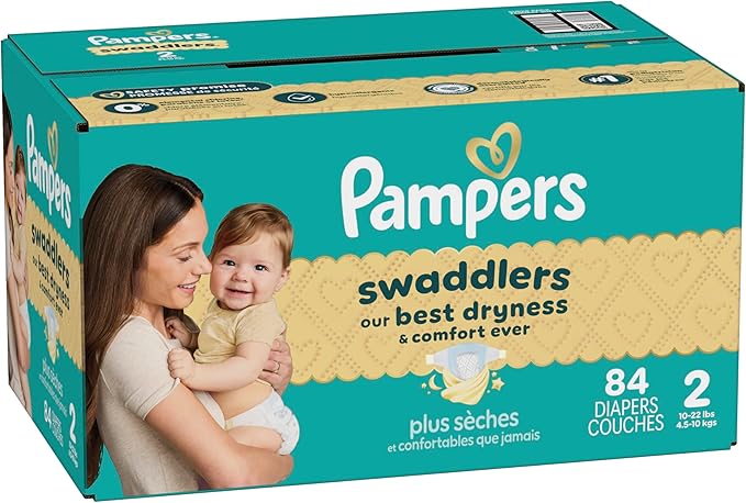 Pampers Swaddlers Diapers, Size 2 (10-22 lbs), 84 Count, Absorbent, Keeps Baby Dry and Comfortable, Skin Safe Disposable Baby Diaper (Packaging May Vary)