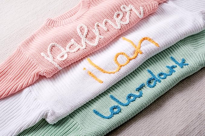 Personalized Baby Knit Sweater, Custom Baby Sweater with Hand-Embroidered Name and Monogram, Customized Unique Gift for Baby