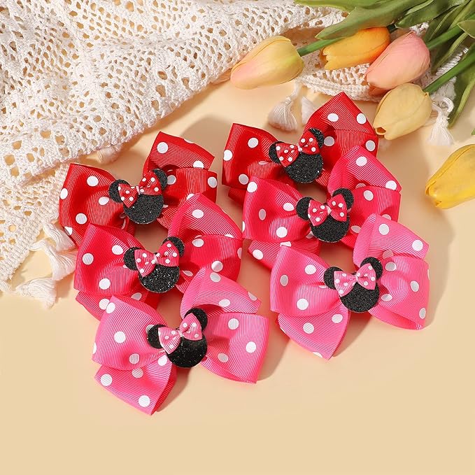 Baby Hair Accessory Set: 6 Piece Mouse Ear Bows and Clips for Girls, Women - Birthday, Party, or Everyday Wear