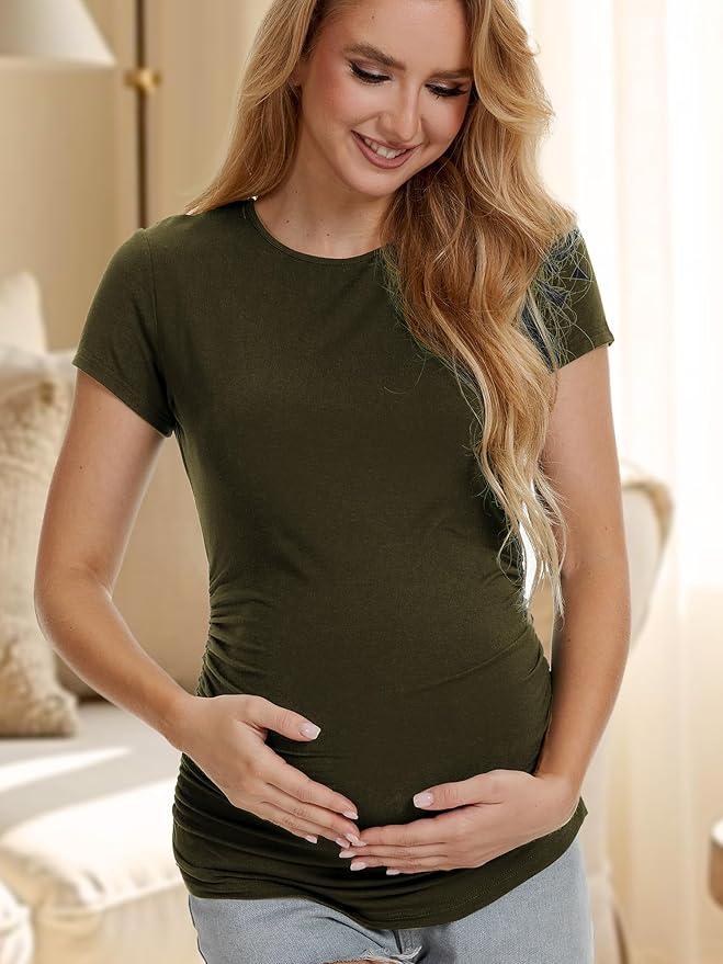 3 Pack Womens Maternity Shirts - Crew Neck Maternity Top Short Sleeve Pregnancy Tee Shirts