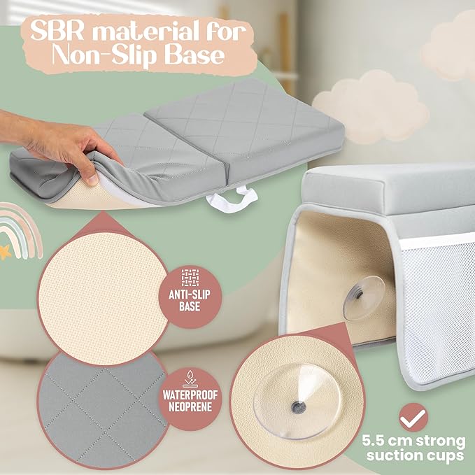 2inch XL Baby Bath Kneeler and Elbow Rest Pad Set + Hooded Towel - Embroidered Kneeling Pad for Bathing Baby - Dual-Layer Memory Foam Bathtub Kneeler and Elbow Rest Set