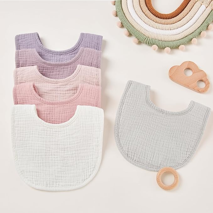 Susurration Muslin Baby Bibs 6 Pack Cotton Baby Drool Bibs,Soft Adjustable Baby Drooling Bibs for Unisex Boys Girls