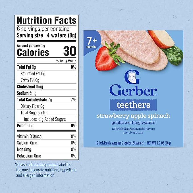 Gerber Teethers, Strawberry Apple Spinach Gentle Teething Wafers, Baby Teething Snacks, 6PK