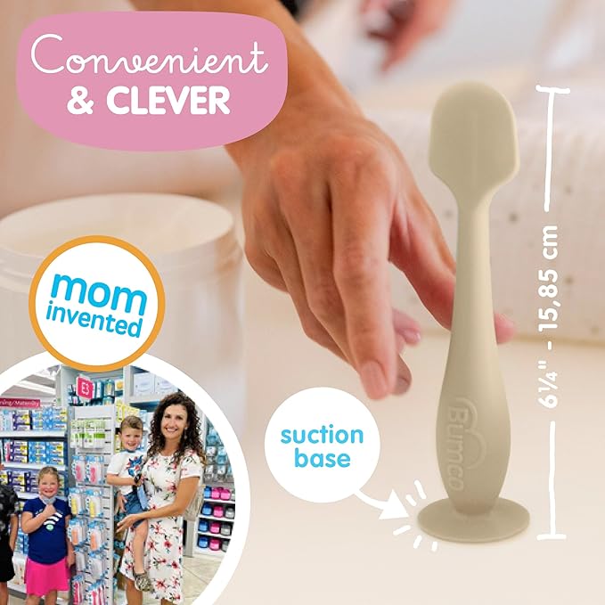 Bumco Baby Bum Brush - BPA-Free Diaper Cream Spatula with Suction Cup Base, Soft & Flexible Silicone, Wipe-Clean, Mom-Invented Diaper Bag Essentials (Sand)