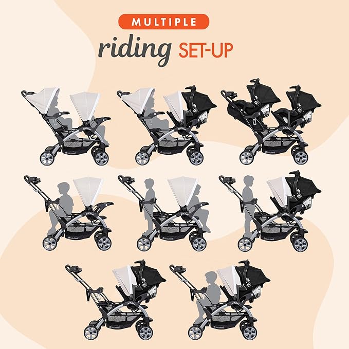 Baby Trend Infant and Toddler Double Stroller & 2 Car Seat Combo, 3 Pc Set, Khaki - Portable and Lightweight Stroller Duo and Car Seat Travel System Tandem