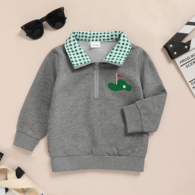 Toddler Boy Quarter Zip Collared Pullover Long Sleeve Fall Winter Baby Boy Clothes Outfit 12M-4T