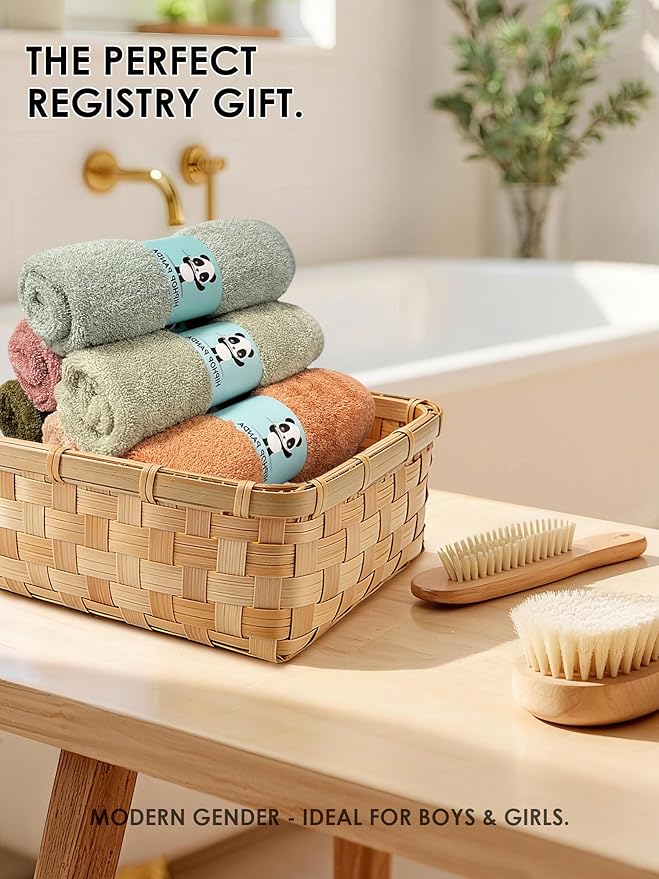HIPHOP PANDA Baby Washcloths, Rayon Made from Bamboo - 2 Layer Ultra Soft Absorbent Newborn Bath Face Towel - Reusable Baby Wipes for Delicate Skin - Boho Earth Tones, 6 Pack