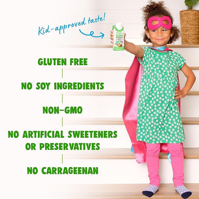 Orgain Organic Kids Nutritional Protein Shake, Chocolate, Healthy Kids Snacks, 8g Dairy Protein, 3g Fiber, 22 Vitamins & Minerals, No Soy Ingredients, Gluten Free, Non-GMO, 8.25 Fl Oz (Pack of 12)
