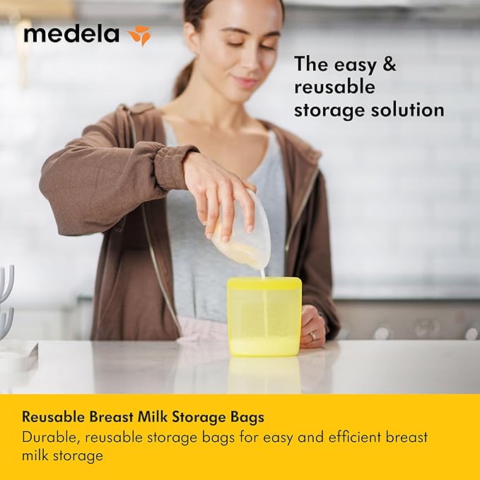 Medela Reusable Breast Milk Storage Bags with Wide Opening and Double-Seal Design, One-Piece, Fridge and Freezer Storable, 220 ml, 500 Uses