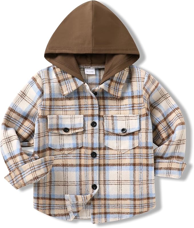 YOUNGER STAR Toddler Kids Boys Girls Flannel Hooded Plaid Shirt Button Baby Red Clothes