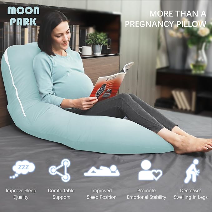 MOON PARK Pregnancy Pillows for Sleeping - U Shaped Full Body Maternity Pillow with Removable Cover - Support for Back, Legs, Belly, Hips - 57 Inch - Ice Blue - Cooling Cover