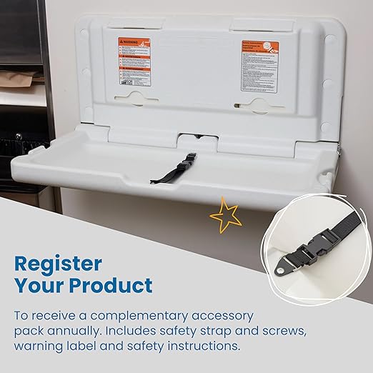 ECR4Kids Horizontal Wall-Mounted Changing Station with 500 Sanitary Liners, Baby Changer, White Granite