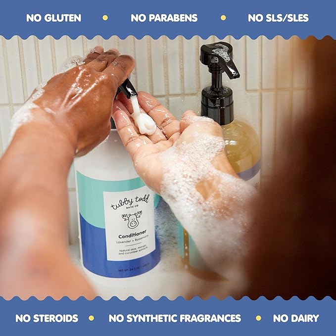 TUBBY TODD Hair Conditioner for Kids & Babies - Nourishing Frizz Control & Detangler - Lightweight, Sweet-Scented Formula - Great for All Ages - 2 Pack - Lavender Rosemary