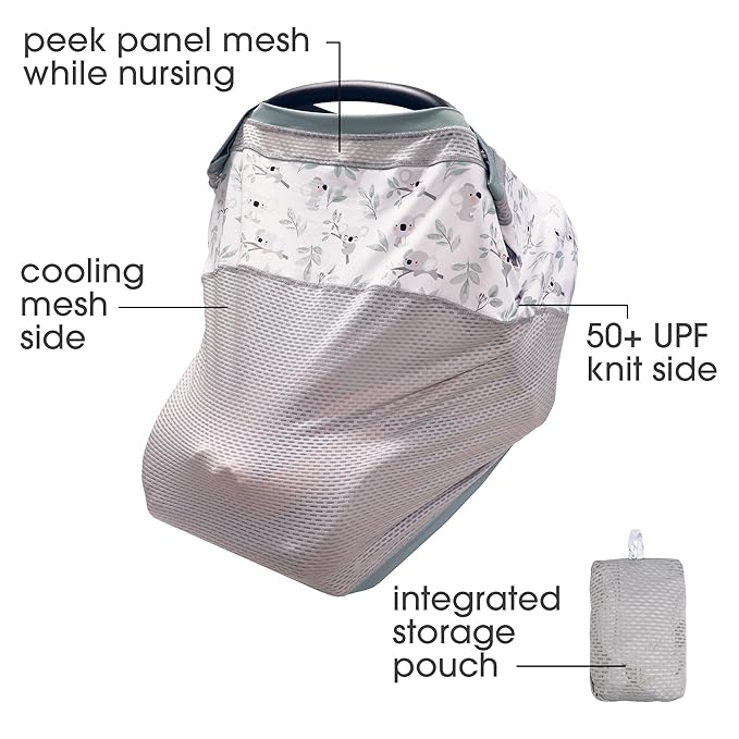 Boppy 4 and More Multi-use Cover, Koala, Quick-Dry UPF 50+ Knit and Breathable Mesh, Versatile for Car Seat Canopy, Nursing Cover, Infant Strollers, Shopping Carts, Highchairs and More