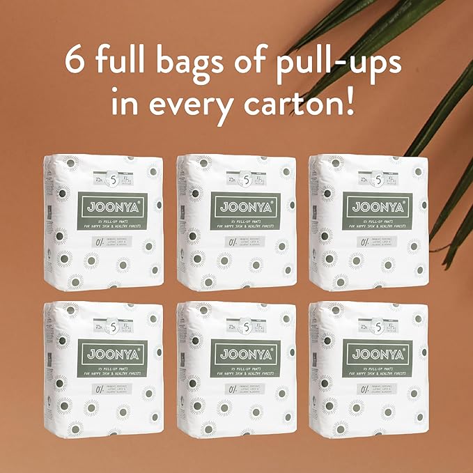 Joonya Pull-Up Pants Baby Diapers, Size 5 XL (24-37 lb) - 6 Bags of 23 (138) - Non Toxic, Eco-Friendly, High Absorbency, Overnight Use, Ultra Slim & Soft - Made in Denmark