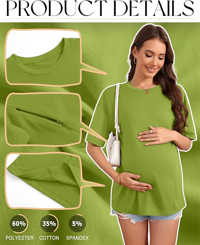 3 Pack Women's Oversize Nursing Breastfeeding Shirts Hidden Zipper Short Sleeve Loose Fit Maternity Tops