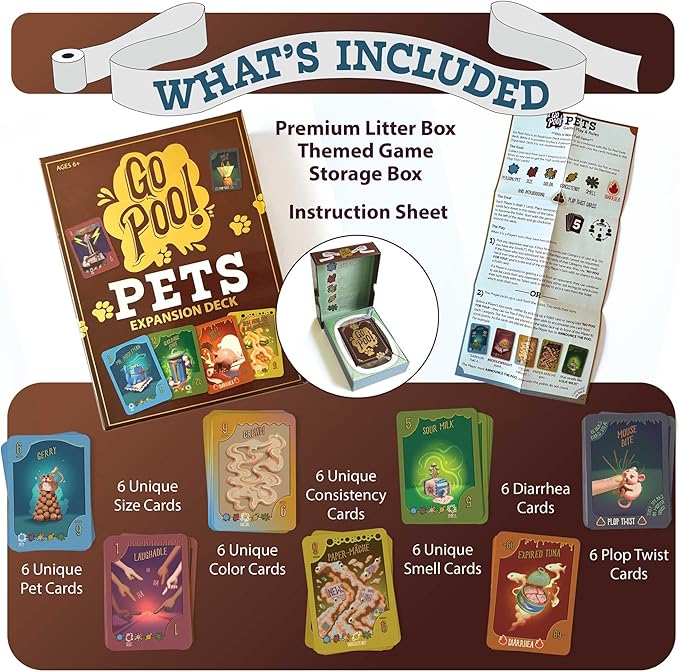 Go Poo! Pets Expansion Deck – 37-Card Add-On for Go Poo! | Funny Family-Friendly Party Game for Kids, Teens & Immature Adults | 2–6 Players | Ages 6+ | 20-Minute Gameplay | Requires Base Game