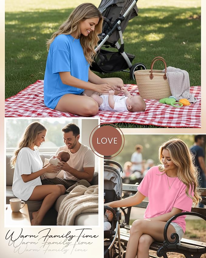 3 Pack Women's Oversize Nursing Breastfeeding Shirts Hidden Zipper Short Sleeve Loose Fit Maternity Tops