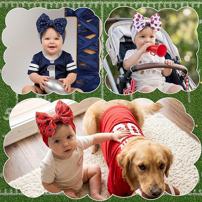 Football Baby Bow Headbands 3 Pcs Baby Football Headbands with Bows Game Day Accessories for Baby Girl Football Outfit