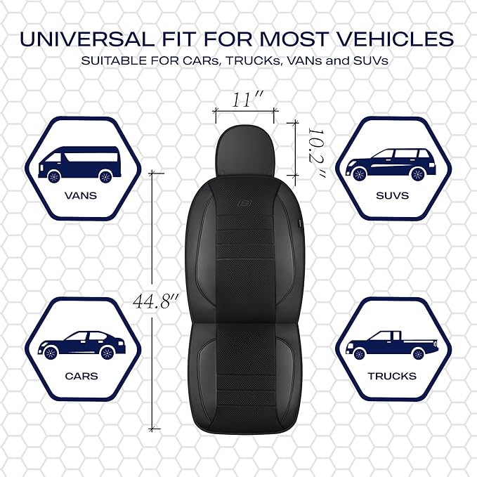 Skechers Air-Cooled Memory Foam Seat Covers,Mesh Thick Car Seat Covers,Piping Leather Car Seat Covers Front Seats,Airbag Compatible,Automotive Comfort Universal FitMost Cars,Vans,Truck,SUV,Black