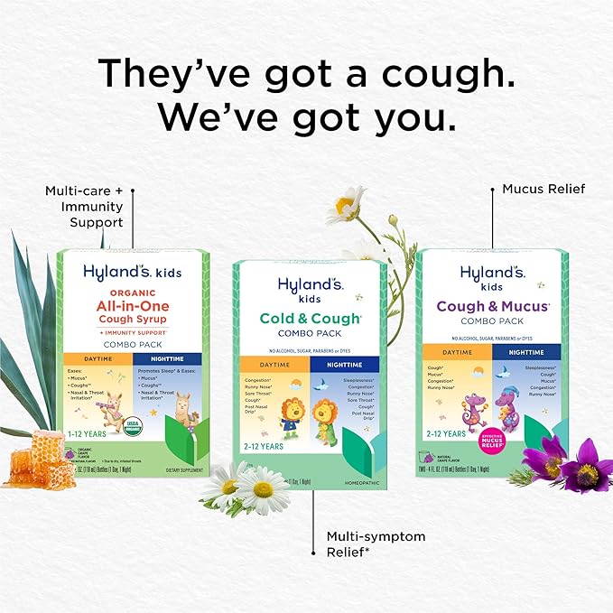 Hyland's Kids Cold and Cough, Daytime Cough Syrup Medicine for Kids Ages 2 and up, Decongestant, Sore Throat Relief, Natural Treatment for Common Cold Symptoms, 4 Fl Oz