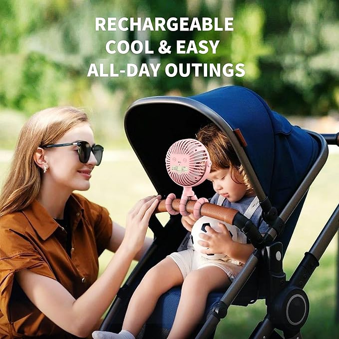 AMACOOL Battery Operated Stroller Fan, Baby Travel Essentials for Beach Disney, Newborn Boy & Girl Showers Gifts Registry Search, Flexible Tripod Clip On Fan for Car Seat Wagon Crib Bike Treadmill