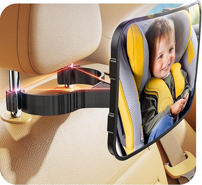 Baby Car Mirror Hook Design Ultra Stable Car Seat Mirror for Baby Rear Facing Secure and Shatterproof CarSeat Mirrors 360° Clear View Newborn Essential Accessories