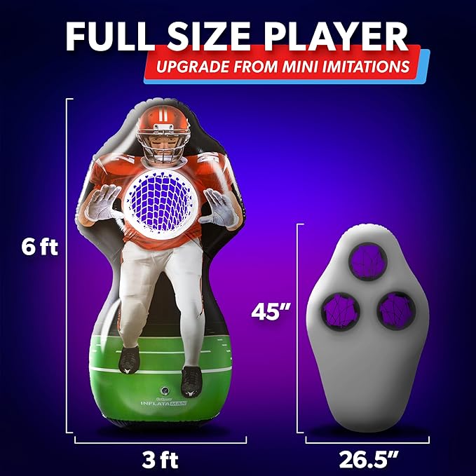 GoSports Inflataman Football Challenge - Includes 4 Rubber Footballs, Ball Pump, and Scoreboard - Inflatable Receiver Touchdown Toss Game