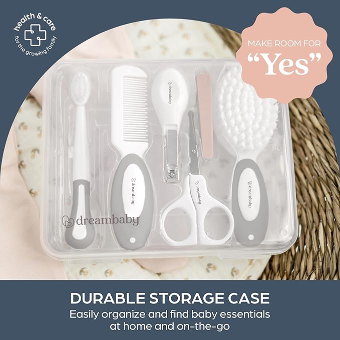Dreambaby Essential 10pc Baby Grooming Kit, Newborn Safety Care Set with Brush, Comb, Toothbrush, Nail Clippers, Nail Scissors, Emory Boards and Storage Case