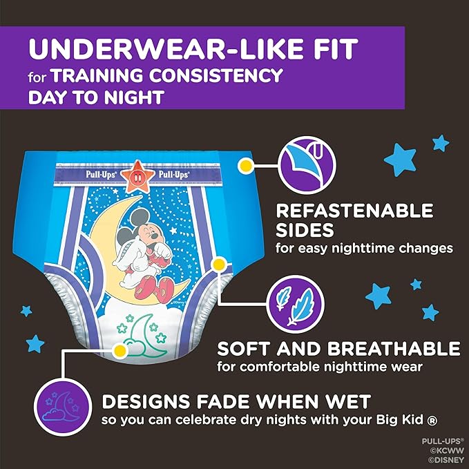 Pull-Ups Boys' Night-Time Potty Training Pants, Size 3T-4T Overnight Training Underwear (32-40 lbs), 60 Ct